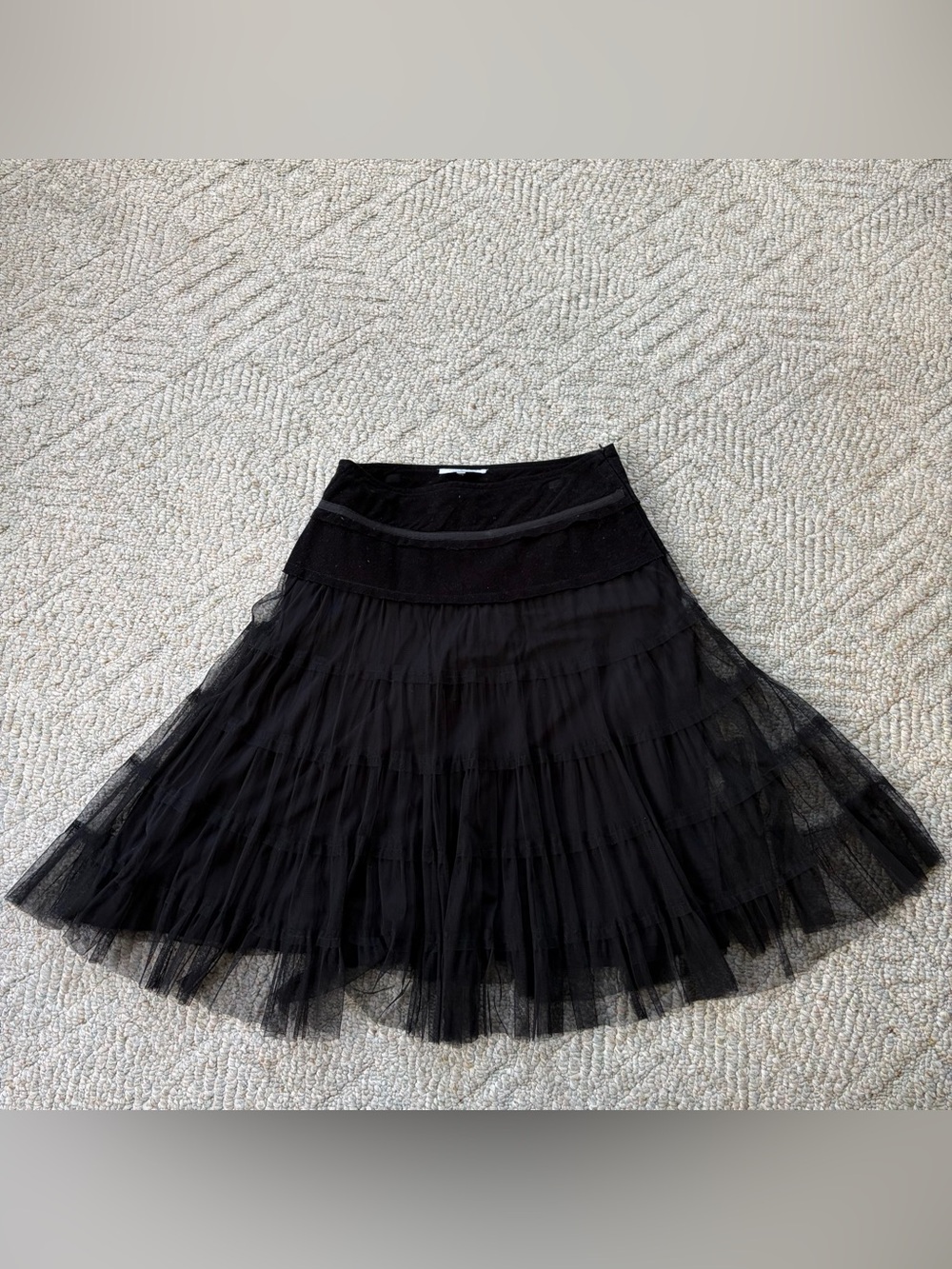 Emanuel Ungaro Vintage Black Layered Tiered Tulle midi Skirt size 12